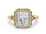Yellow gold Radiant Halo Round Diamond Milgrain Pave Engagement Ring_9