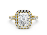 Yellow gold Radiant Halo Round Diamond Pavé Band Four-Prong Ring_3