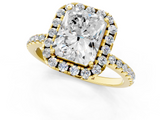 Yellow gold Radiant Halo Round Diamond Pavé Band Four-Prong Ring_4