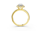 Yellow gold Radiant Halo Round Diamond Pavé Band Four-Prong Ring_6