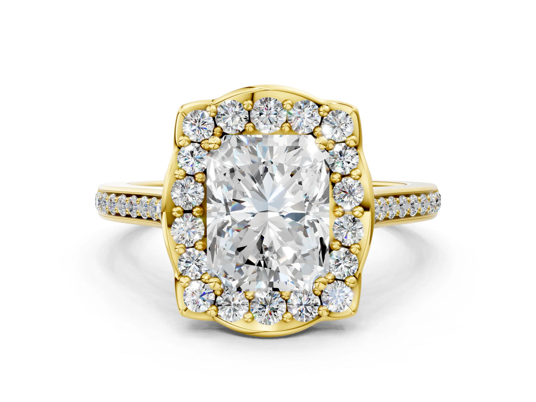 Yellow gold Radiant Halo Round Diamond Pave Band with Four-Prong Setting_38