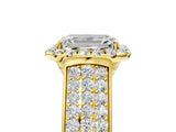 Yellow gold Radiant Halo Round Diamond Pave Band with Prong Setting 5