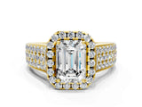 Yellow gold Radiant Halo Round Diamond Pave Band with Prong Setting