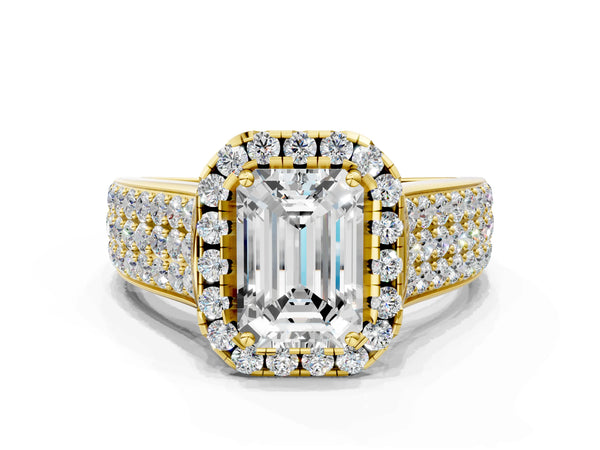 Yellow gold Radiant Halo Round Diamond Pave Band with Prong Setting