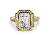 Yellow gold Radiant Halo Solitaire Diamond Ring with Pave Band and Bezel Setting_49