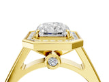 Yellow gold Radiant Halo Solitaire Diamond Ring with Pave Band and Bezel Setting_53