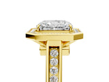 Yellow gold Radiant Halo Solitaire Diamond Ring with Pave Band and Bezel Setting_54