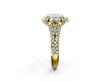 Yellow gold Radiant Halo Split Shank Diamond Engagement Ring with Pave Band and Four-Prong Setting_56