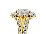 Yellow gold Radiant Halo Split Shank Diamond Engagement Ring with Pave Band and Four-Prong Setting_59