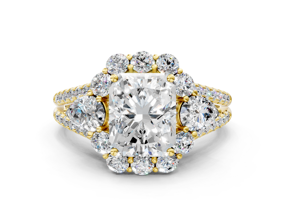 Yellow gold Radiant Halo Split Shank Diamond Engagement Ring with Prong Setting_20