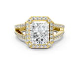 Yellow gold Radiant Halo Split Shank Diamond Ring with Four-Prong Setting_36