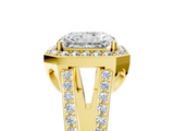 Yellow gold Radiant Halo Split Shank Diamond Ring with Four-Prong Setting_41