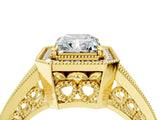 Yellow gold Radiant Halo Split Shank Diamond Ring with Milgrain Prong Setting_10