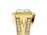 Yellow gold Radiant Halo Split Shank Diamond Ring with Milgrain Prong Setting_11
