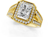 Yellow gold Radiant Halo Split Shank Diamond Ring with Milgrain Prong Setting_7
