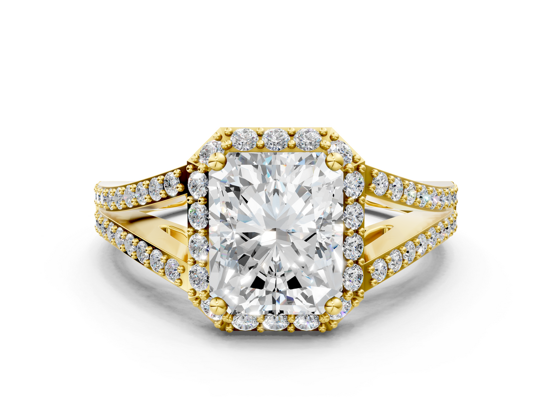 Yellow gold Radiant Halo Split Shank Diamond Ring with Prong Setting_20