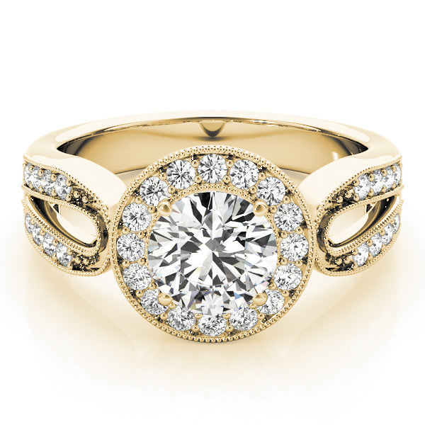 Yellow gold Radiant Halo Split Shank Milgrain Diamond Ring 2