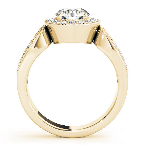 Yellow gold Radiant Halo Split Shank Milgrain Diamond Ring