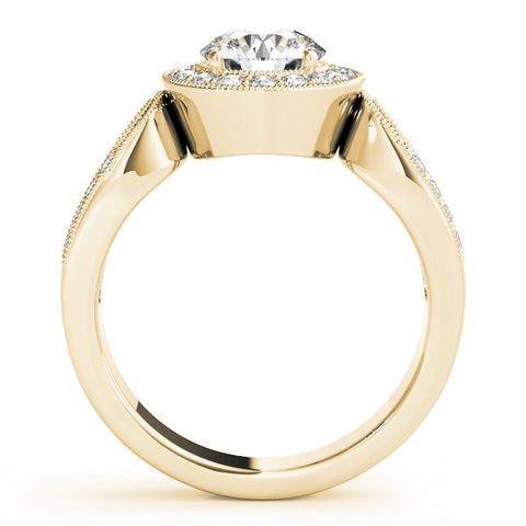 Yellow gold Radiant Halo Split Shank Milgrain Diamond Ring