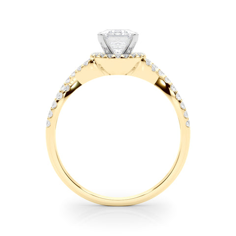 Yellow gold Radiant Halo Twist Band Solitaire Prong Setting Ring 1