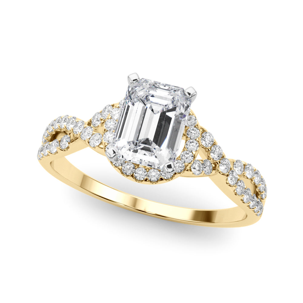 Yellow gold Radiant Halo Twist Band Solitaire Prong Setting Ring 2