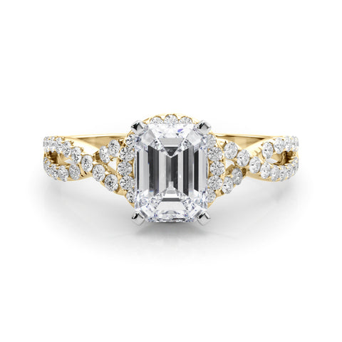 Yellow gold Radiant Halo Twist Band Solitaire Prong Setting Ring