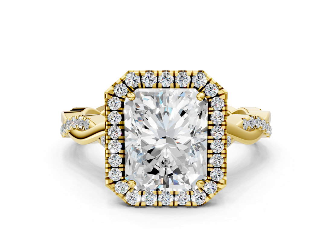 Yellow gold Radiant Halo Twist Band Solitaire Ring_51