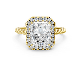 Yellow gold Radiant Halo Twisted Band Four-Prong Diamond Ring_20