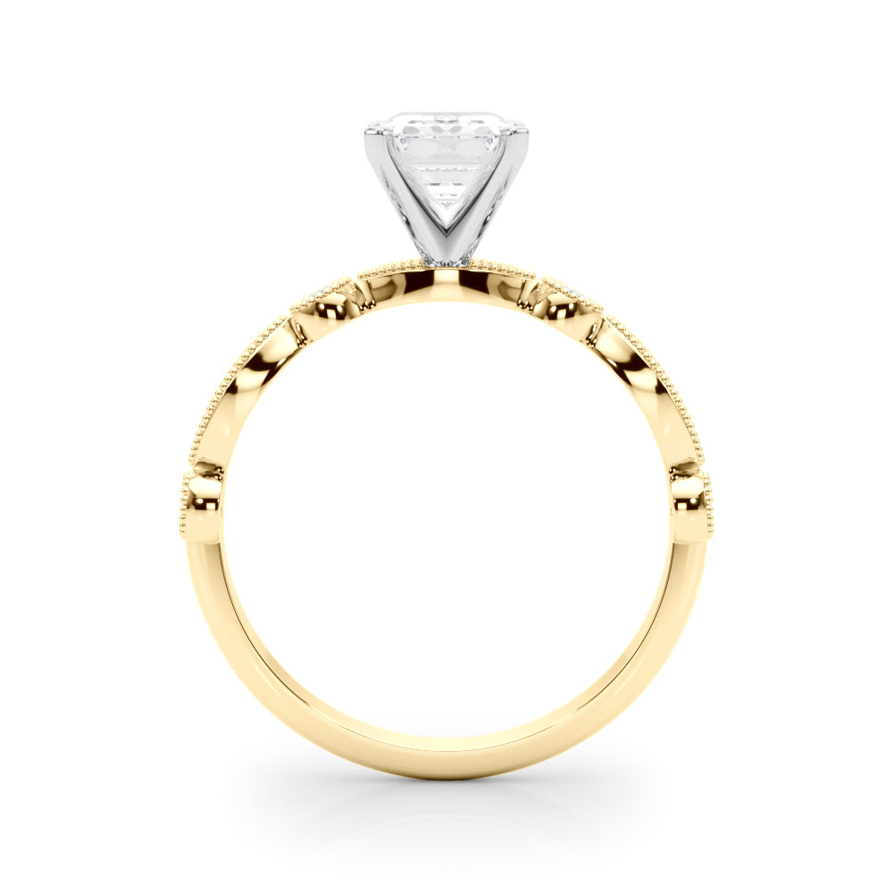Yellow gold Radiant Milgrain Bezel Diamond Engagement Ring with Solitaire Prong Setting 1
