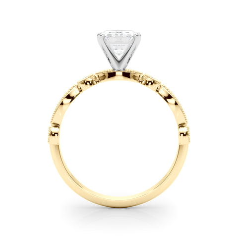 Yellow gold Radiant Milgrain Bezel Diamond Engagement Ring with Solitaire Prong Setting 1