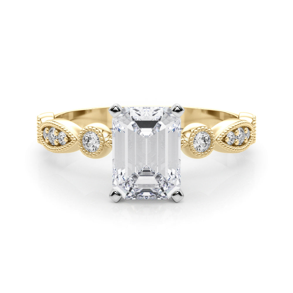 Yellow gold Radiant Milgrain Bezel Diamond Engagement Ring with Solitaire Prong Setting