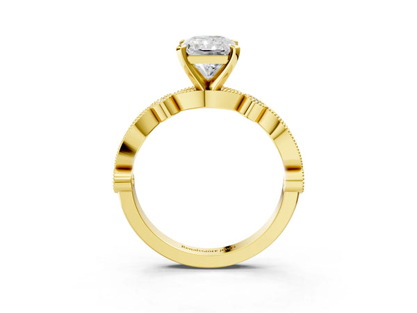 Yellow gold Radiant Milgrain Bezel Diamond Engagement Ring with Solitaire Prong Setting