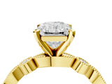 Yellow gold Radiant Milgrain Bezel Diamond Engagement Ring with Solitaire Prong Setting_172