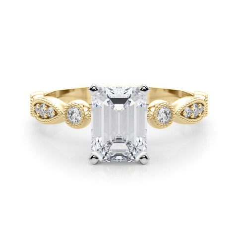 Yellow gold Radiant Milgrain Bezel Diamond Engagement Ring with Solitaire Prong Setting