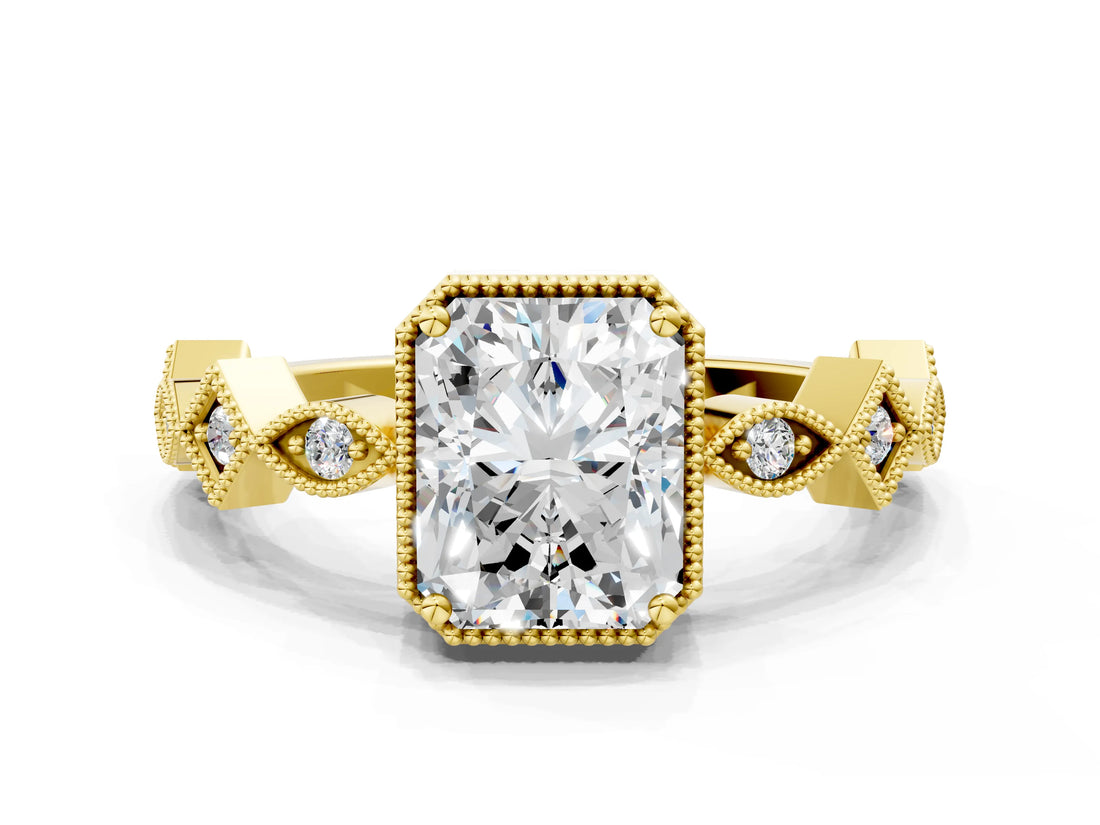 Yellow gold Radiant Milgrain Marquise Diamond Twist Band Ring_37
