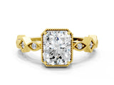 Yellow gold Radiant Milgrain Marquise Diamond Twist Band Ring_37