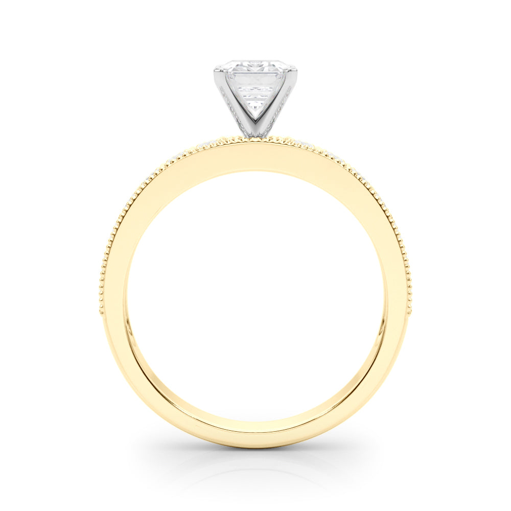 Yellow gold Radiant Milgrain Pave Diamond Engagement Ring with Four-Prong Setting 1