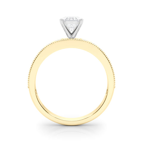 Yellow gold Radiant Milgrain Pave Diamond Engagement Ring with Four-Prong Setting 1
