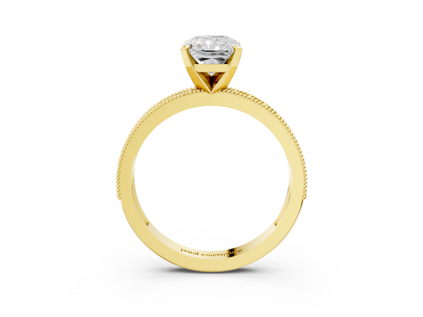 Yellow gold Radiant Cut Diamond Milgrain Pavé Engagement Ring with Four-Prong Setting