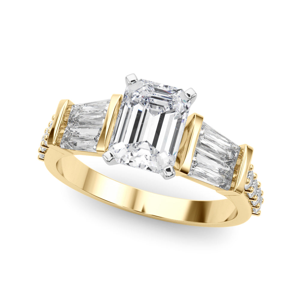 Yellow gold Radiant Solitaire Baguette Side Stone Channel Set Engagement Ring 2