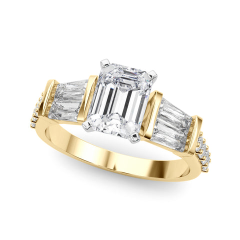 Yellow gold Radiant Solitaire Baguette Side Stone Channel Set Engagement Ring 2