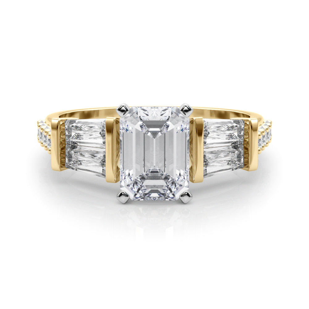 Yellow gold Radiant Solitaire Baguette Side Stone Channel Set Engagement Ring
