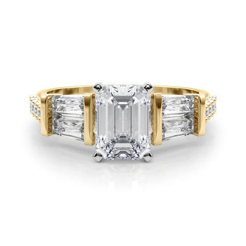 Yellow gold Radiant Solitaire Baguette Side Stone Channel Set Engagement Ring