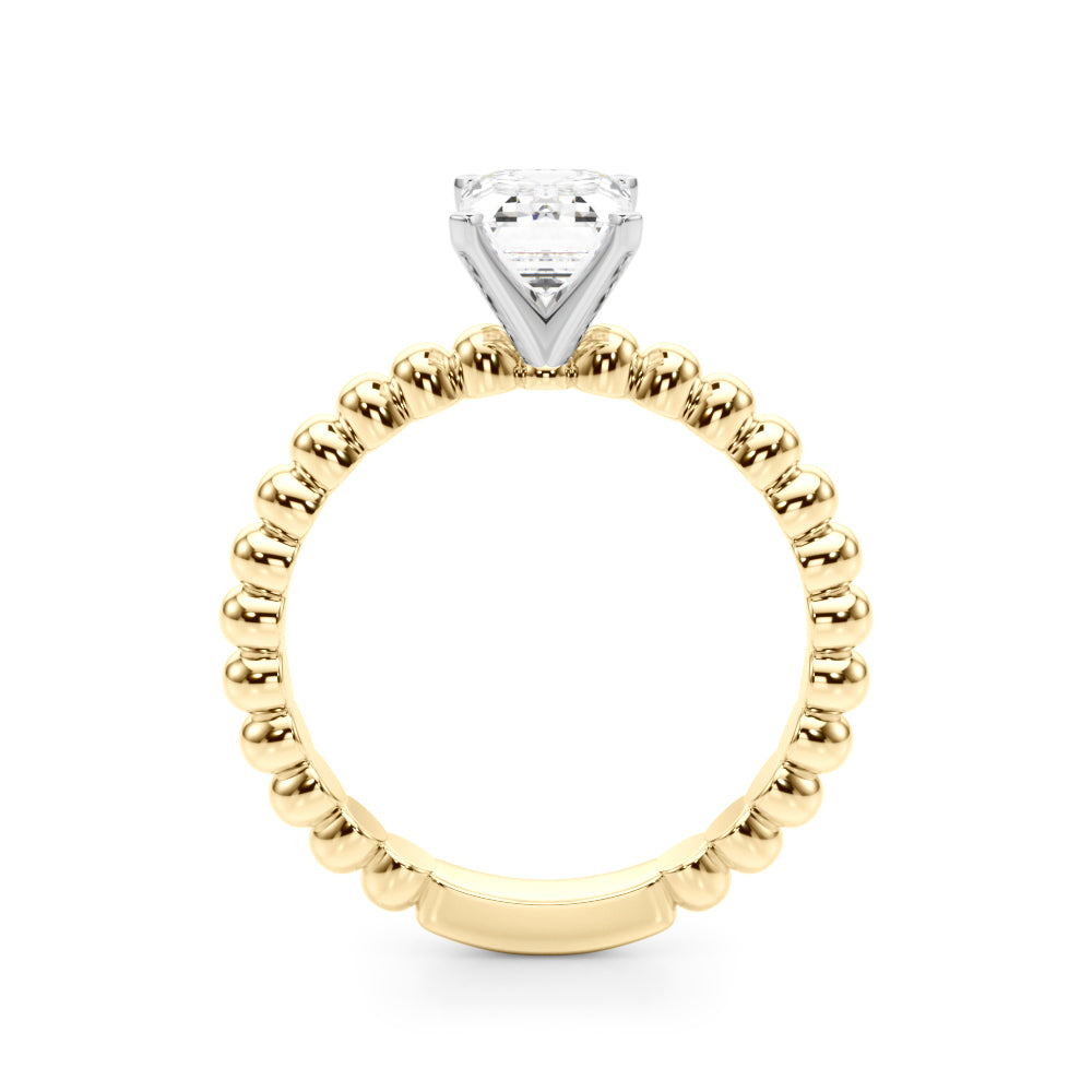 Yellow gold Radiant Solitaire Beaded Band Prong Setting Ring 1