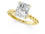 Yellow gold Radiant Solitaire Beaded Band Prong Setting Ring 1
