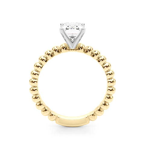 Yellow gold Radiant Solitaire Beaded Band Prong Setting Ring 1