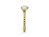 Yellow gold Radiant Solitaire Beaded Band Prong Setting Ring 2