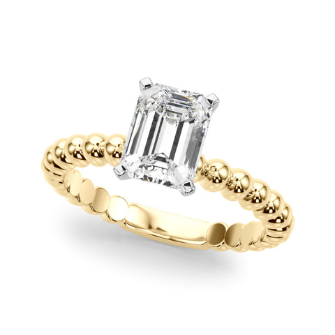 Yellow gold Radiant Solitaire Beaded Band Prong Setting Ring 2