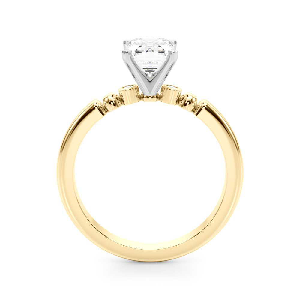 Yellow gold Radiant Solitaire Beaded Band with Four-Prong Setting 1