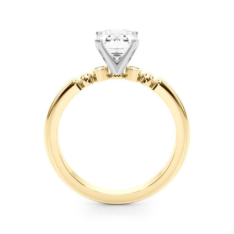 Yellow gold Radiant Solitaire Beaded Band with Four-Prong Setting 1